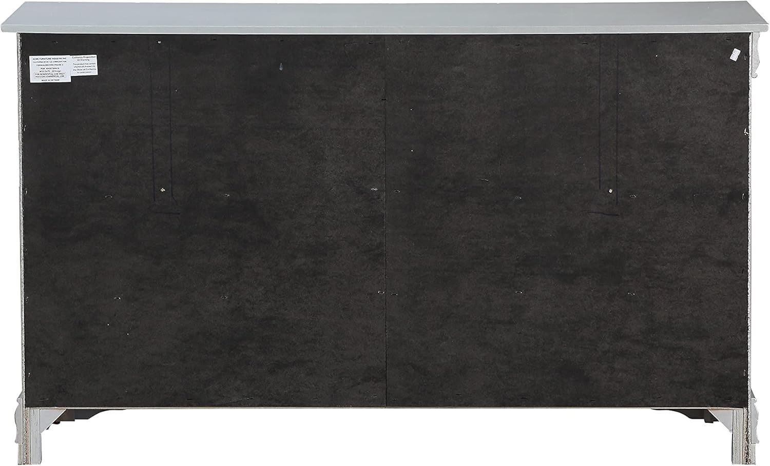 Dresser with 6 Storage Drawers with Metal Drop Handle Pulls, Wood Rectangular Chests Storage Cabinet, 57" x 15" x 33"H (Silver)