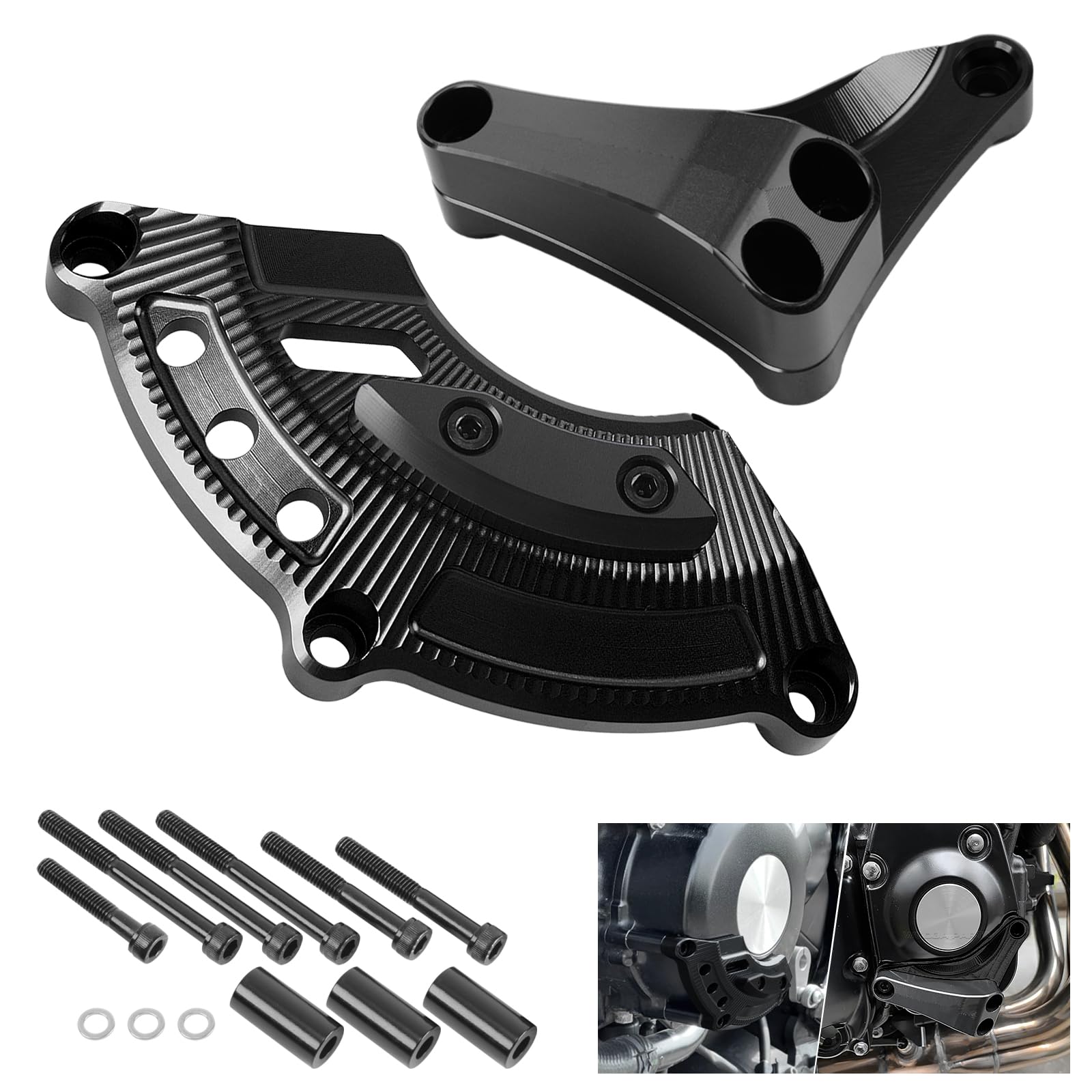 Motor Schutz Cover mit Kurbelgehäuse Abdeckung Kit - CNC Aluminium für Kawasaki Z900RS Z900 (Modell 2018-2024) (schwarz)