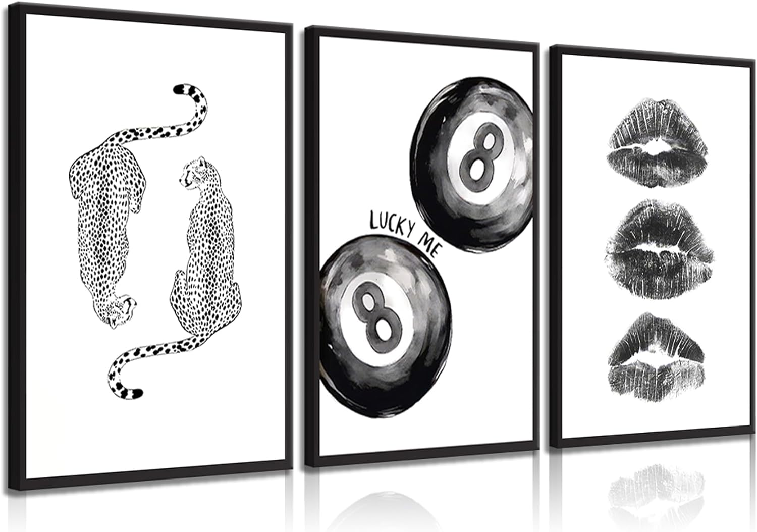 3Pcs Black and White Poker Dice Canvas Wall Art Funky Retro Y2K Trendy Preppy Pictures Lucky 8 Ball Poster Prints Artwork Painting for Game Room Apartment Dorm Aesthetic Decor 12x16in