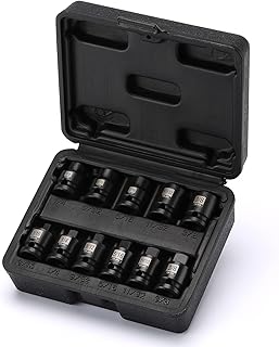 EMENTOL 11PCS 3/8" Drive Pipe Plug Socket Set, SAE, CR-MO, Tapered Male Square Drive- 3/16 Inch to 3/8 Inch, Chamfered Female Square Drive- 1/4 Inch to 3/8 Inch, 11 Pieces Set