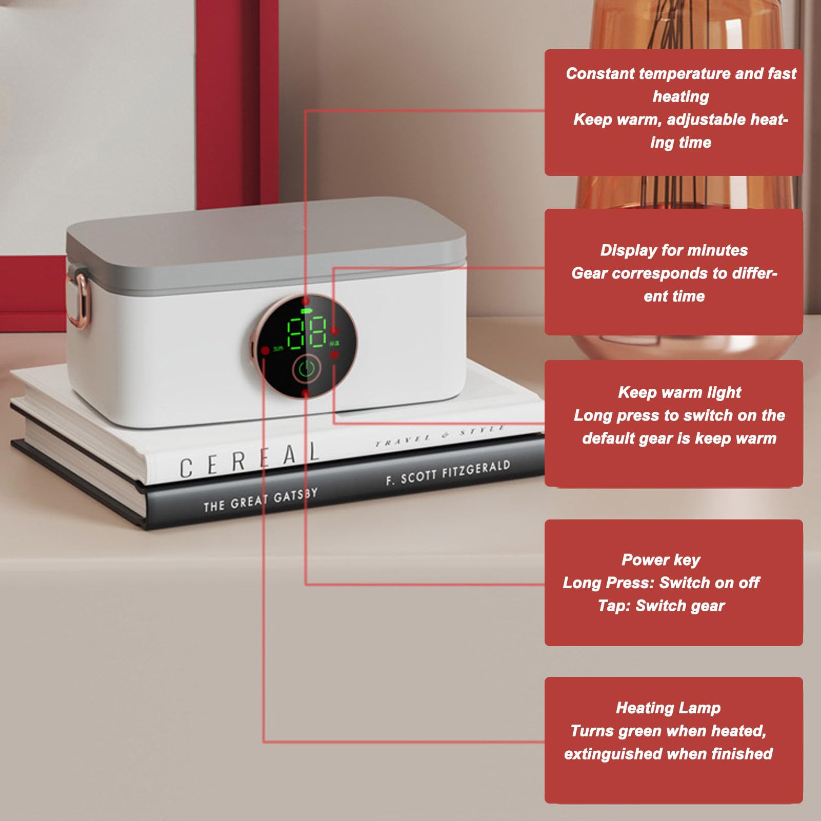 Fiambrera Eléctrica Recargable Portátil con Contenedor Interior de 1000ml para Estudiantes y Trabajadores de Oficina (Enchufe Europeo de 100 a 240 V.)