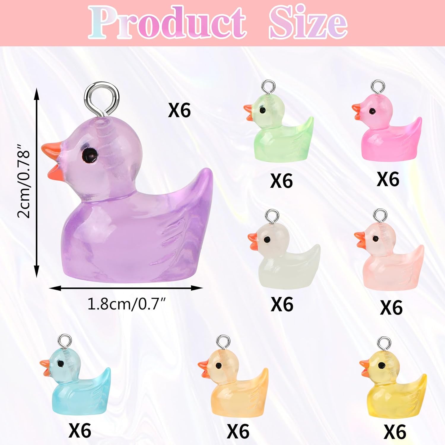 48Pcs Luminous Duck Charms Glow in The Dark Beads Mini Resin Duck Shape Pendant Animal UV Bead Solar Bead DIY Accessories for Jewelry Making Necklaces Bracelets Earrings Arts Supplies Crafts - Image 2