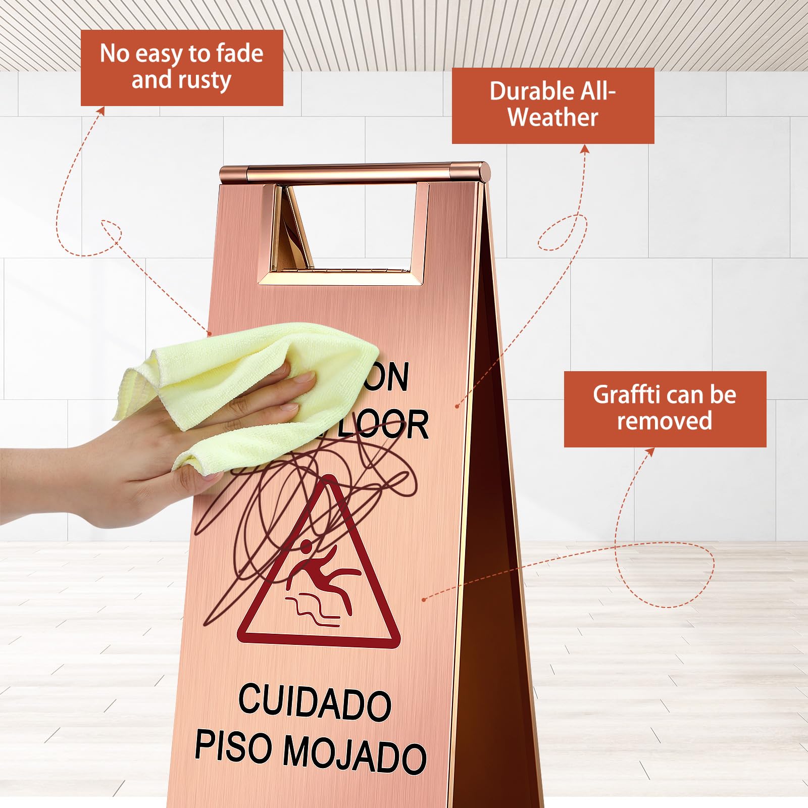 Tandefio Edelstahl-Warnschild „Watch Your Step“ – Doppelseitig, Faltbar, 4 Kg, Für Nasse Böden, 2 Stück