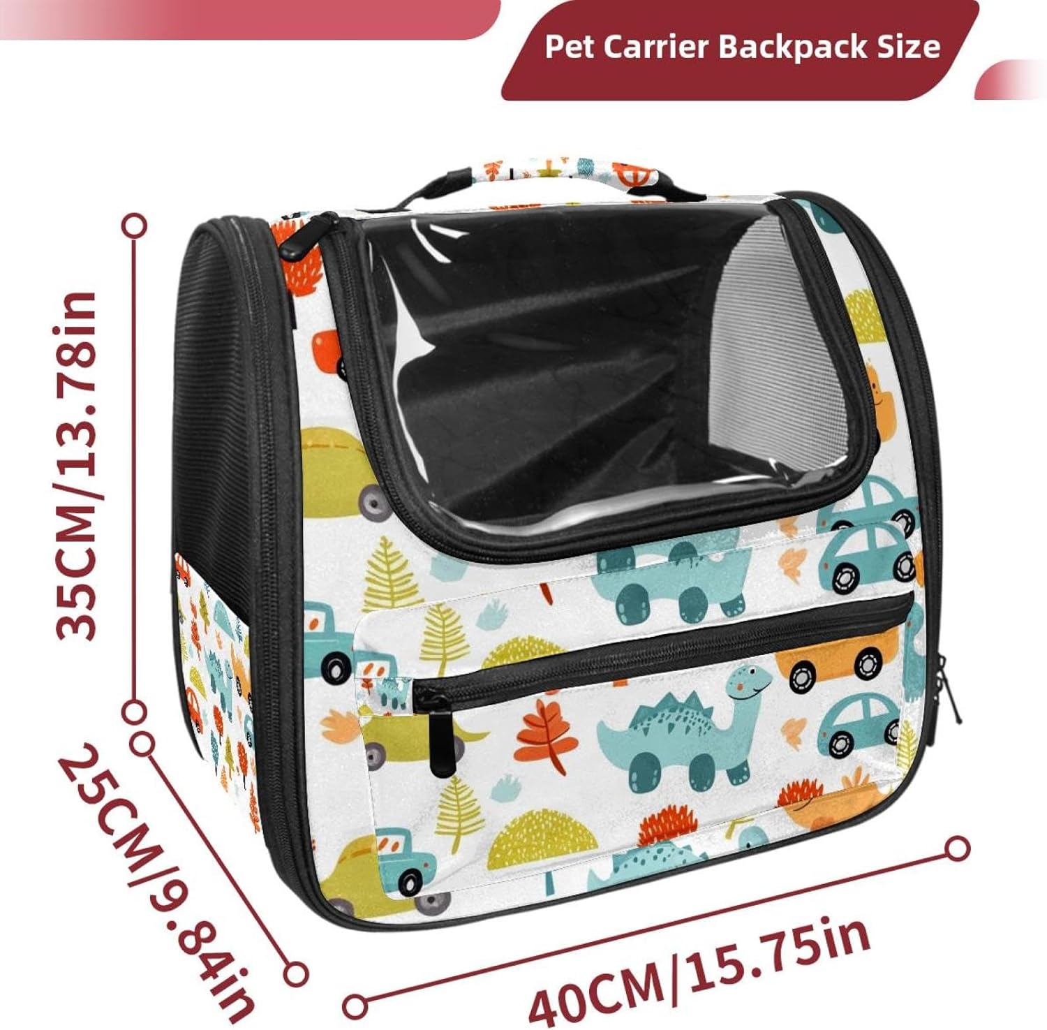 Portable Travel pet Backpack Carrier Hamster Bag Small Dog cat Carrier Breathable Hang Bag, Cute Dino Toys