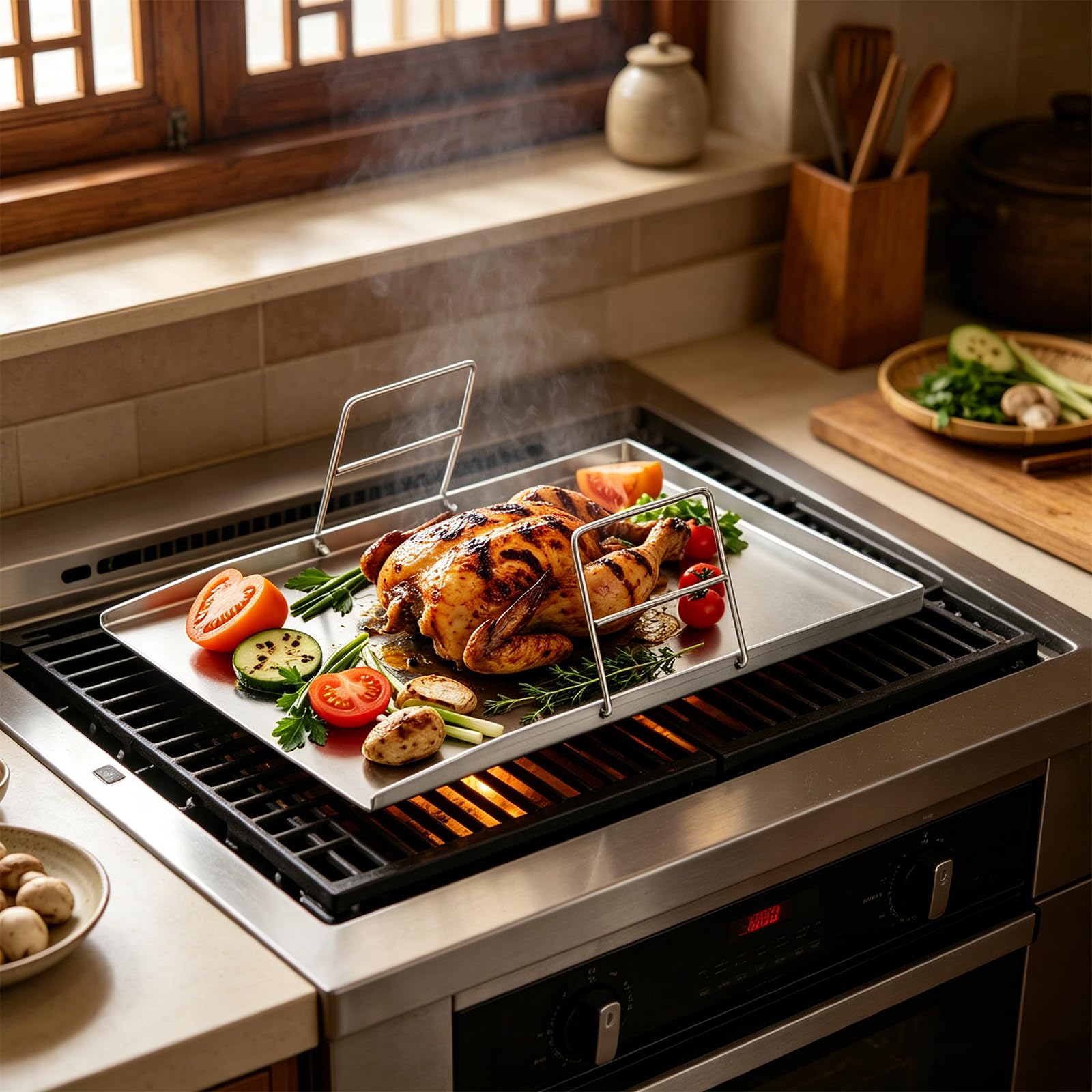 Piastra in acciaio inox, 48 x 34 cm, per forno, barbecue