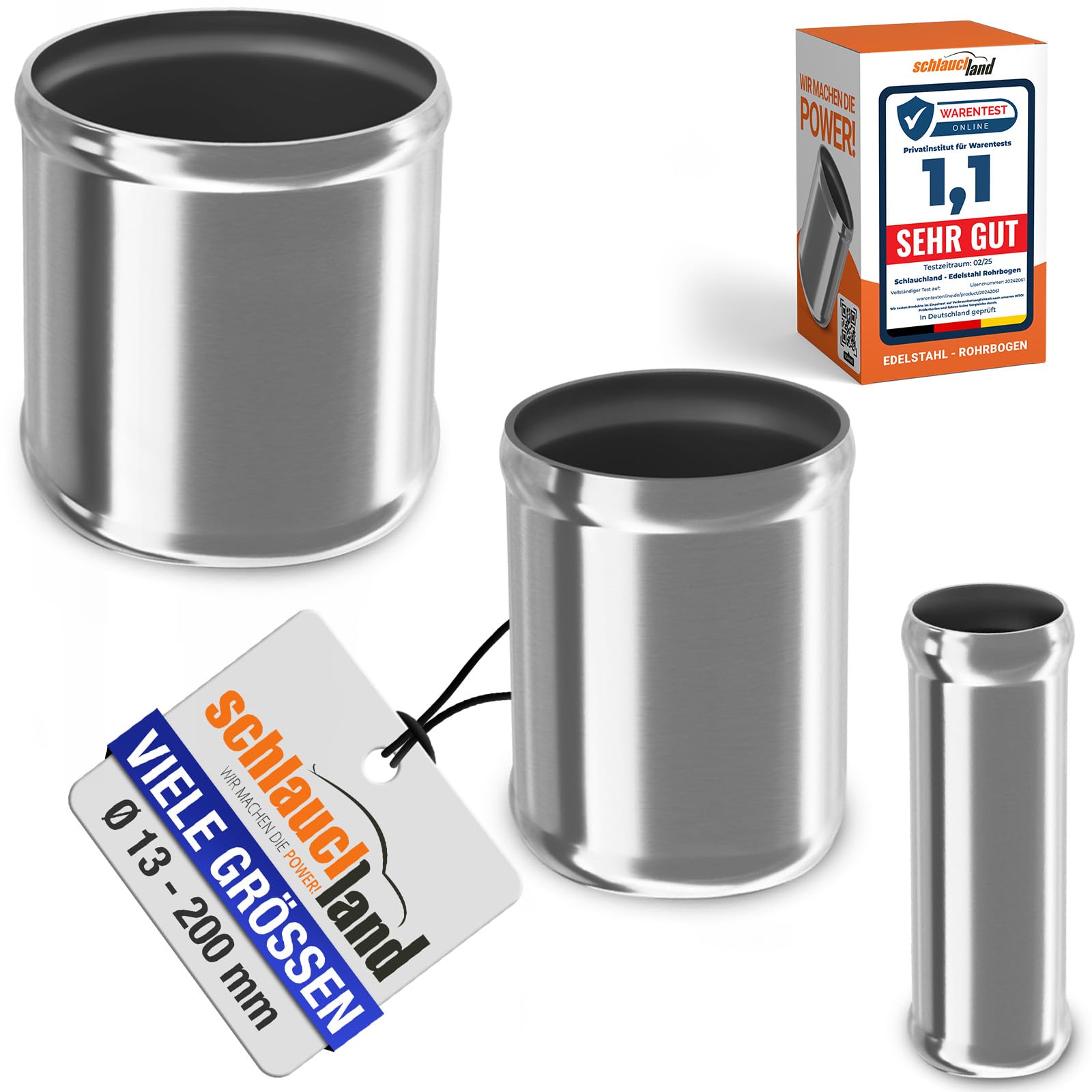 2 Stück | 10cm Edelstahl-Rohr AD-Ø 38mm poliert & gebördelt V2A 1.4301 INOX | AUSWAHL 1-10 Stück & 13-200 mm Durchmesser | Edelstahl Rohr Motor KFZ Kühler Silikon Schlauch-Verbinder | PREMIUM