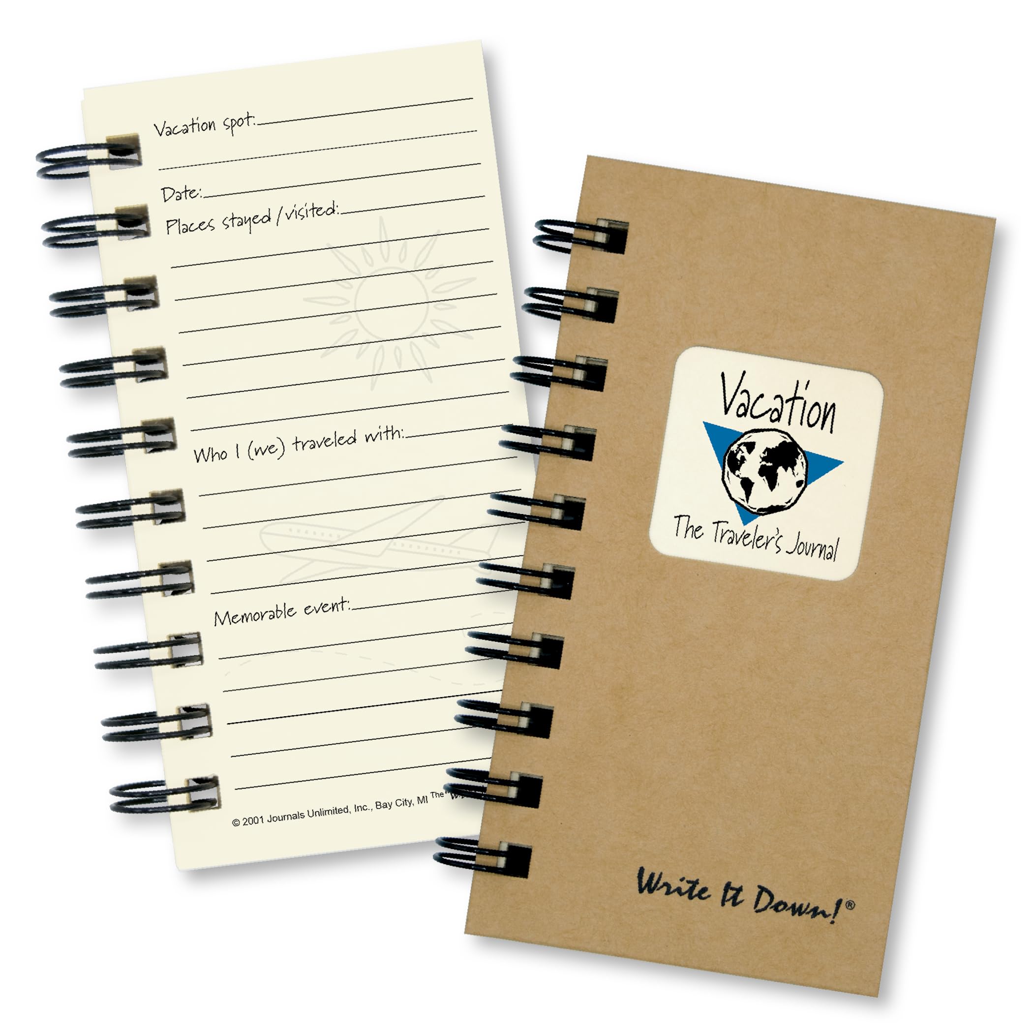 Write it Down series by Journals Unlimited, Guided Journal, Vacation, The Traveler's Journal, Mini-Size 3"x5.5", Kraft Hard Cover, Made in USA
