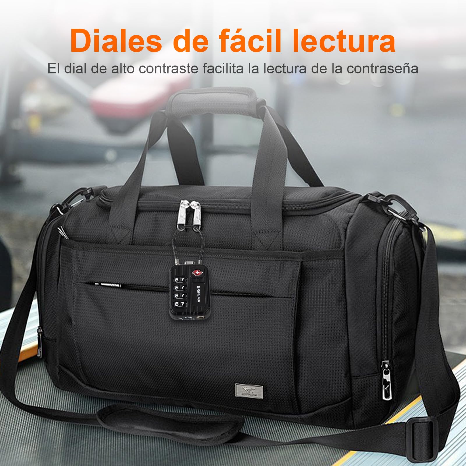 GRIFEMA Candado TSA con Combinación de 4 Dígitos, Cable Flexible para Maletas, Bolsos y Equipaje de Viaje, Negro (1 Unidad, GA1008) — view 4