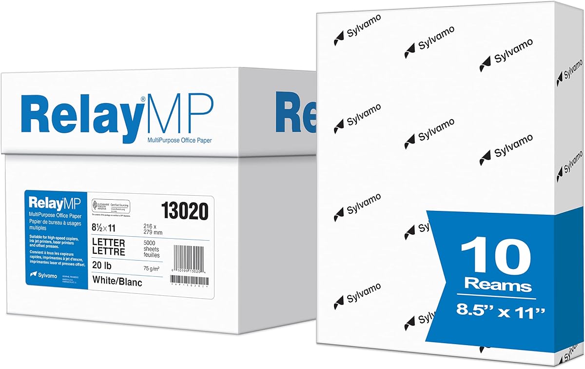Relay MP, papel de copia multipropósito, 20 lb, 8,5 x 11, 92 brillante - Caja de 10 resmas / 5000 hojas (013020C)