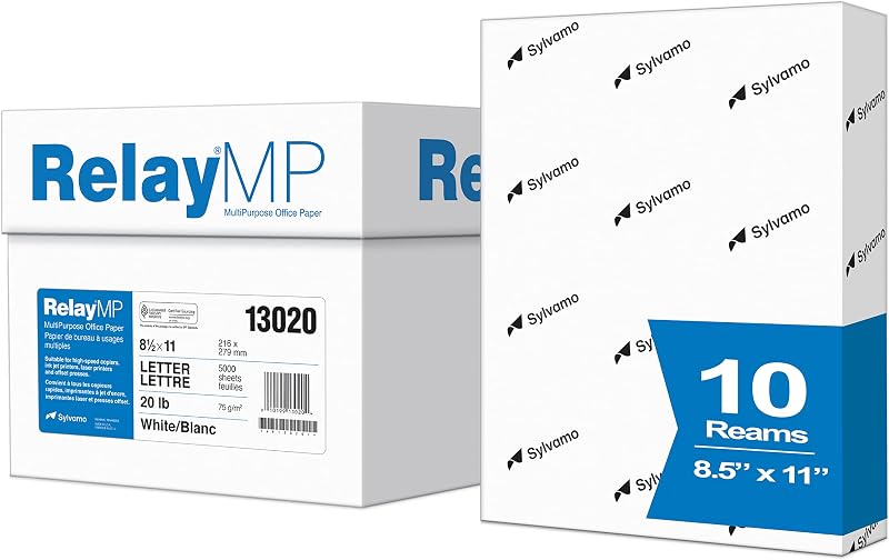 Relay MP, papel de copia multipropósito, 20 lb, 8,5 x 11, 92 brillante - Caja de 10 resmas / 5000 hojas (013020C)