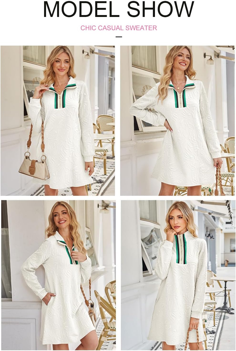 BLENCOT Dresses for Women 2025 Casual Half Zip V Neck Spring Mini Sweater Dress Long Sleeve Fashion Sweatshirt Outfits - Image 6