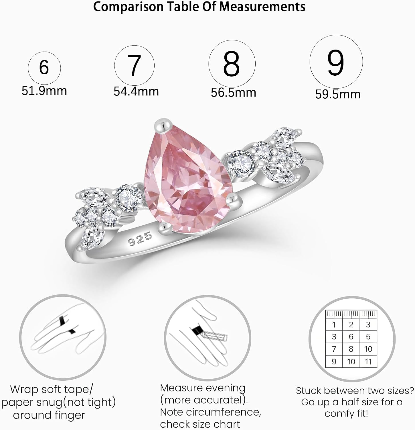 Pear Cut Moissanite Wedding Ring,1 Carat D Color VVS1 Engagement Rings for Women Promise Rings Sterling Silver for Her Gift Size 6-9