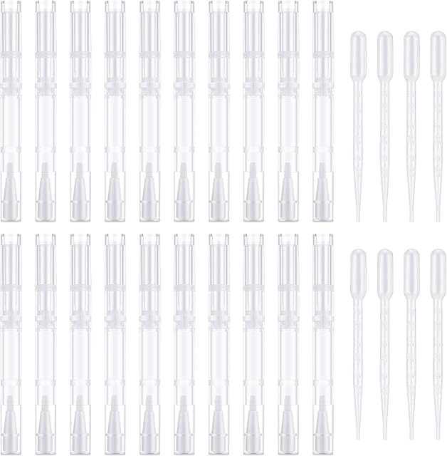 30 Pieces 3 ml Transparent Twist Pens Nail Oil Pen Brush Applicator Empty Cuticle Oil Pen Lip Gloss Container Refillable Eyelash Growth Liquid Tube with 30 Pieces Transfer Pipettes