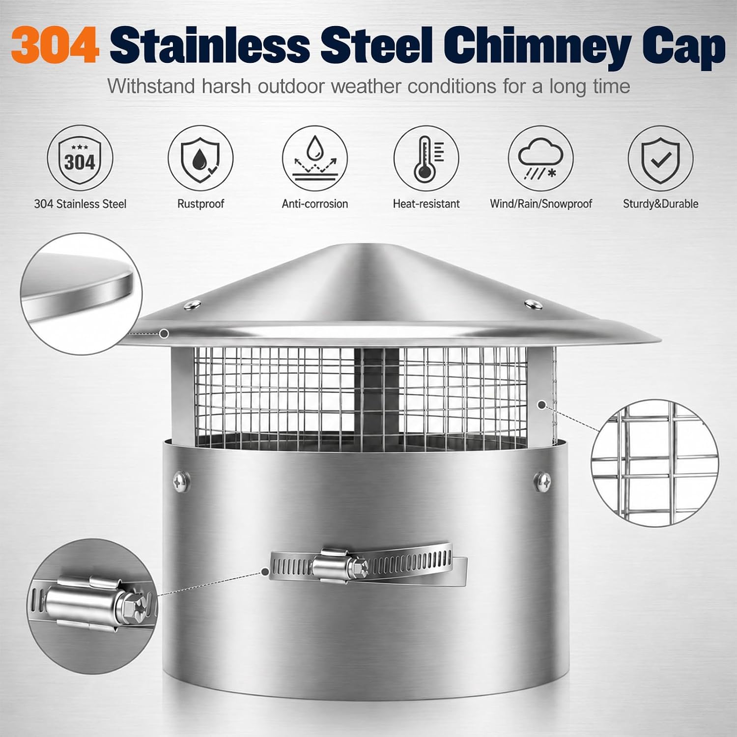 8 Inch Chimney Cap,Stainless Steel Top Chimney Cover with Screen