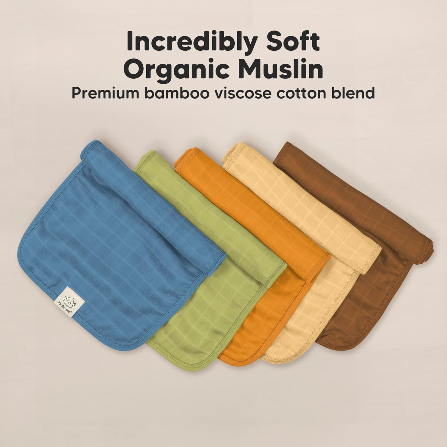 KeaBabies Cotton Muslin Burp Cloths Baby Boy, Girl - 5-Pack Soft & Absorbent Burping Cloth for Babies, Large Baby Towels & Washcloths for Newborn, Spit Up Rags, No Shrink, 20x10" (Primeval) - Image 4