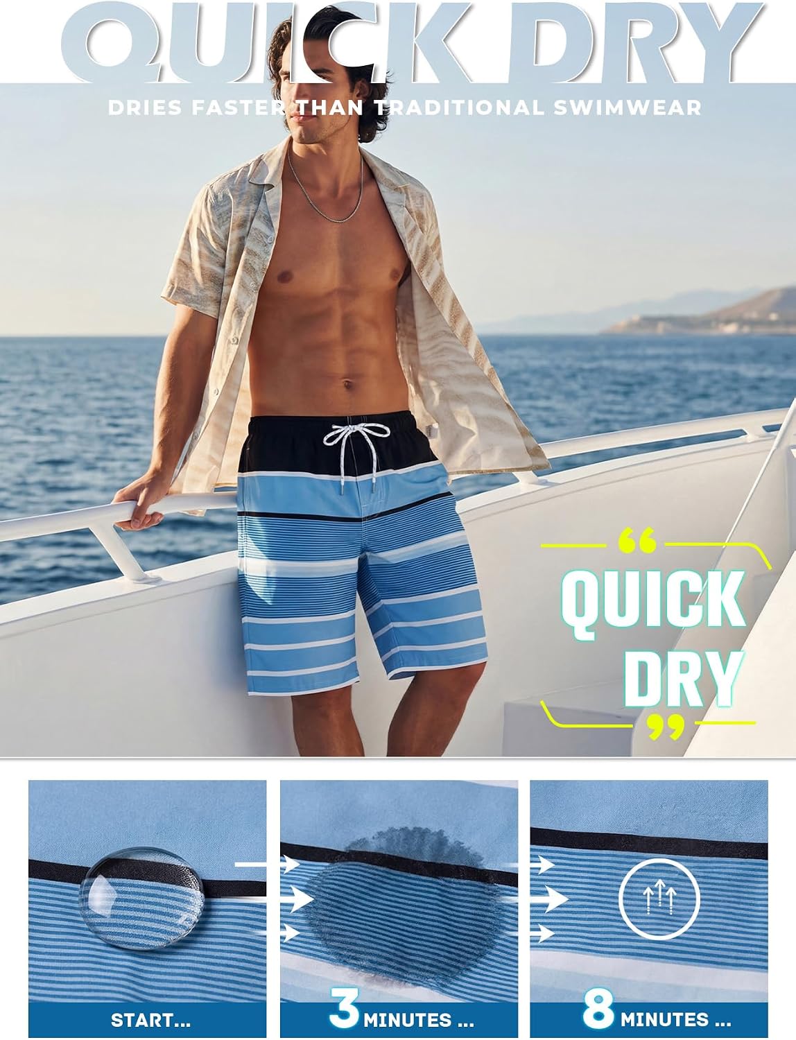 BRISIRA Mens Swim Trunks 10 Inch Inseam Compression Liner Bathing Suit Long Board Shorts Anti Chafe Quick Dry Beach Swimsuit