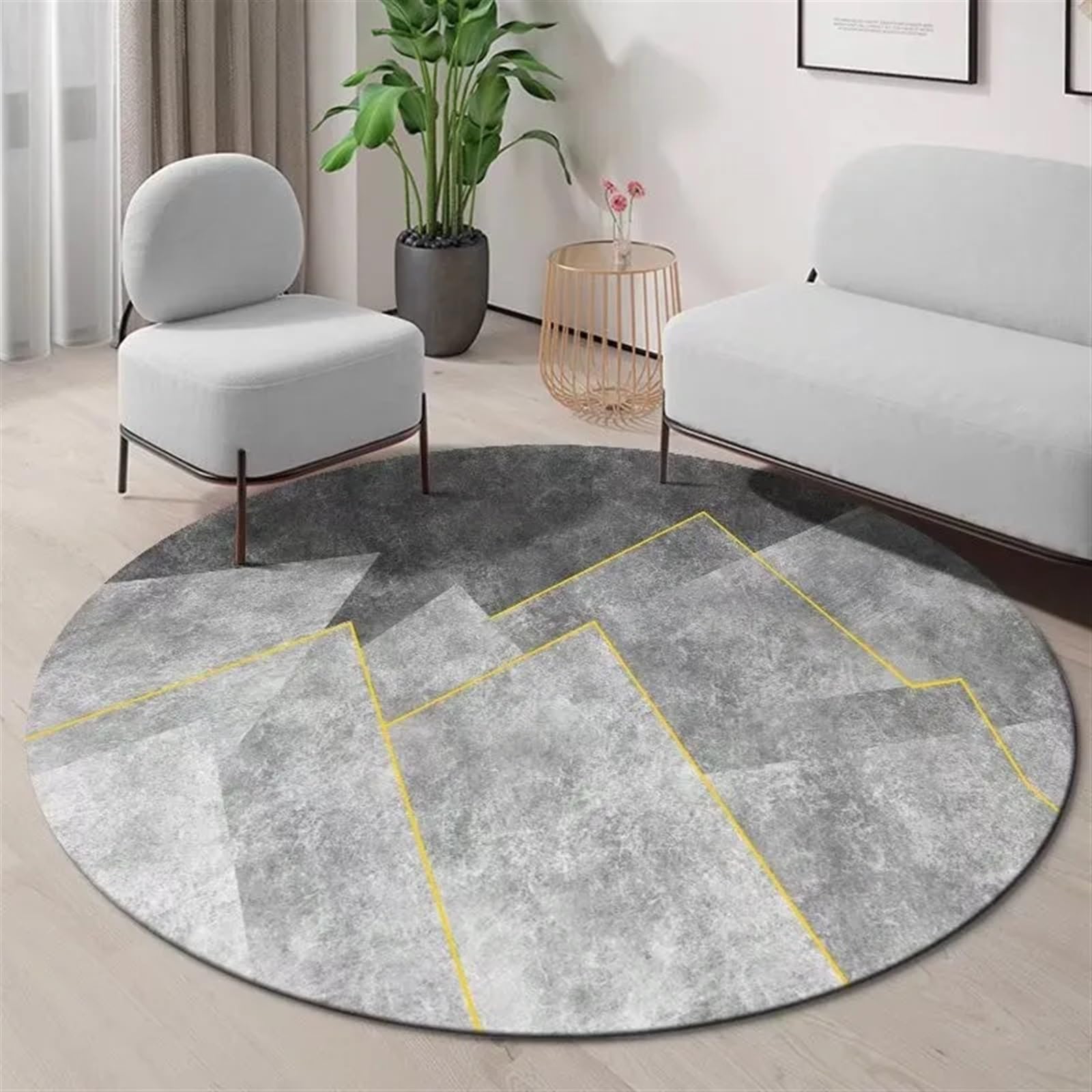 Tapis salon ronde en flanelle de 60cm au style géométrique nordique