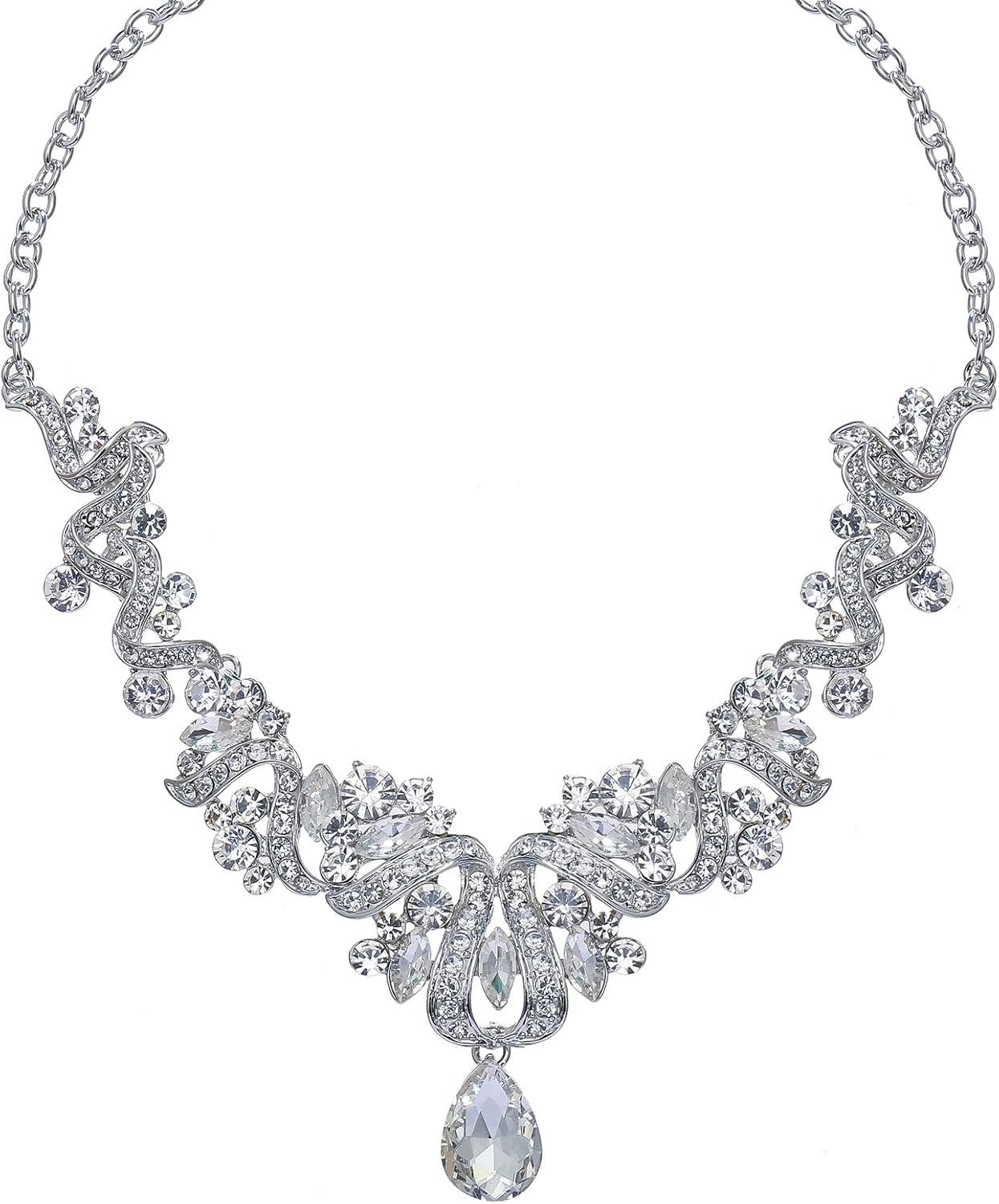 Jewelry Set for Women, Statement Necklace Dangle Earrings Bracelet Ring, White/KC Gold Plated Jewelry Set with Rhinestone Pearl Crystal Wedding Party Jewelry for Bridal Bridesmaid - Image 5