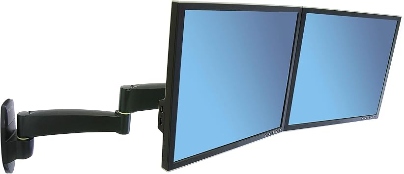 Ergotron 200 Series Dual Monitor Arm, VESA Wall Mount for 2 Monitors Up to 22 Inches, 0 to 13 lbs Each Black