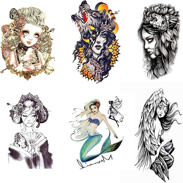 Pinkiou Full Arm Sticker Women Temporary Tattoo Sticker Waterproof Fake Body Art Sticker (6 sheets)