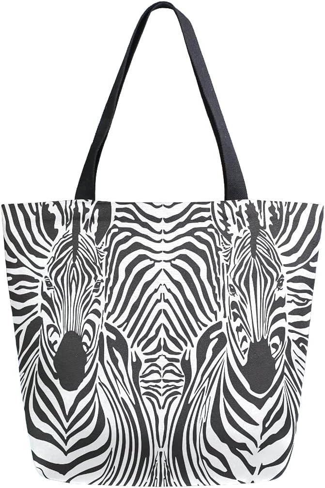 Canvas Tote Bags Zebra Animal Pattern Print Shoulder Casual