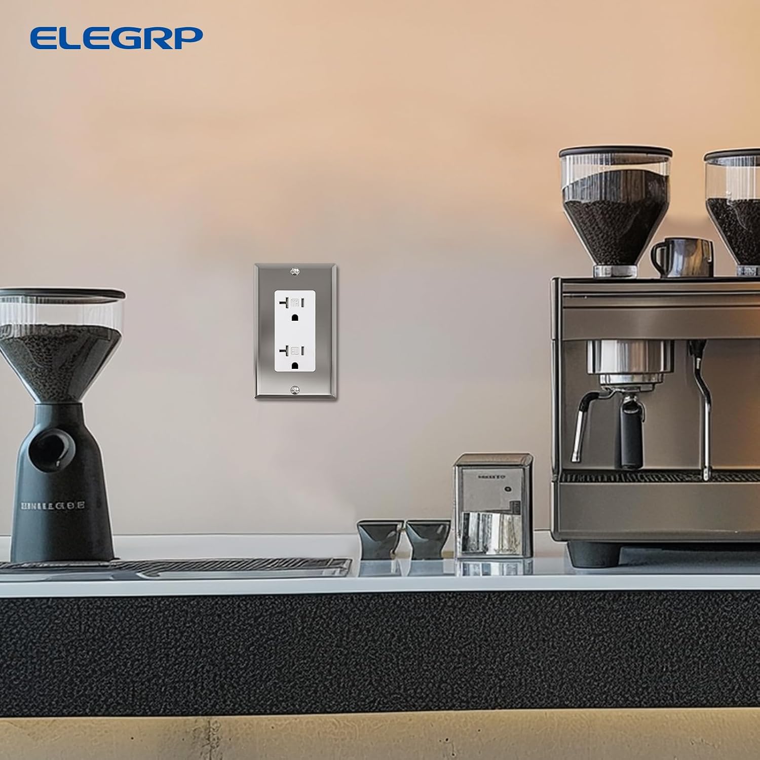 ELEGRP Decorative Stainless Steel Receptacle Wall Plate, 1-Gang Metal Wall Outlet Switch Cover, Standard Size Decorator Faceplates Covers, ETL Listed, Color-matched Screws Included, 5 Pack