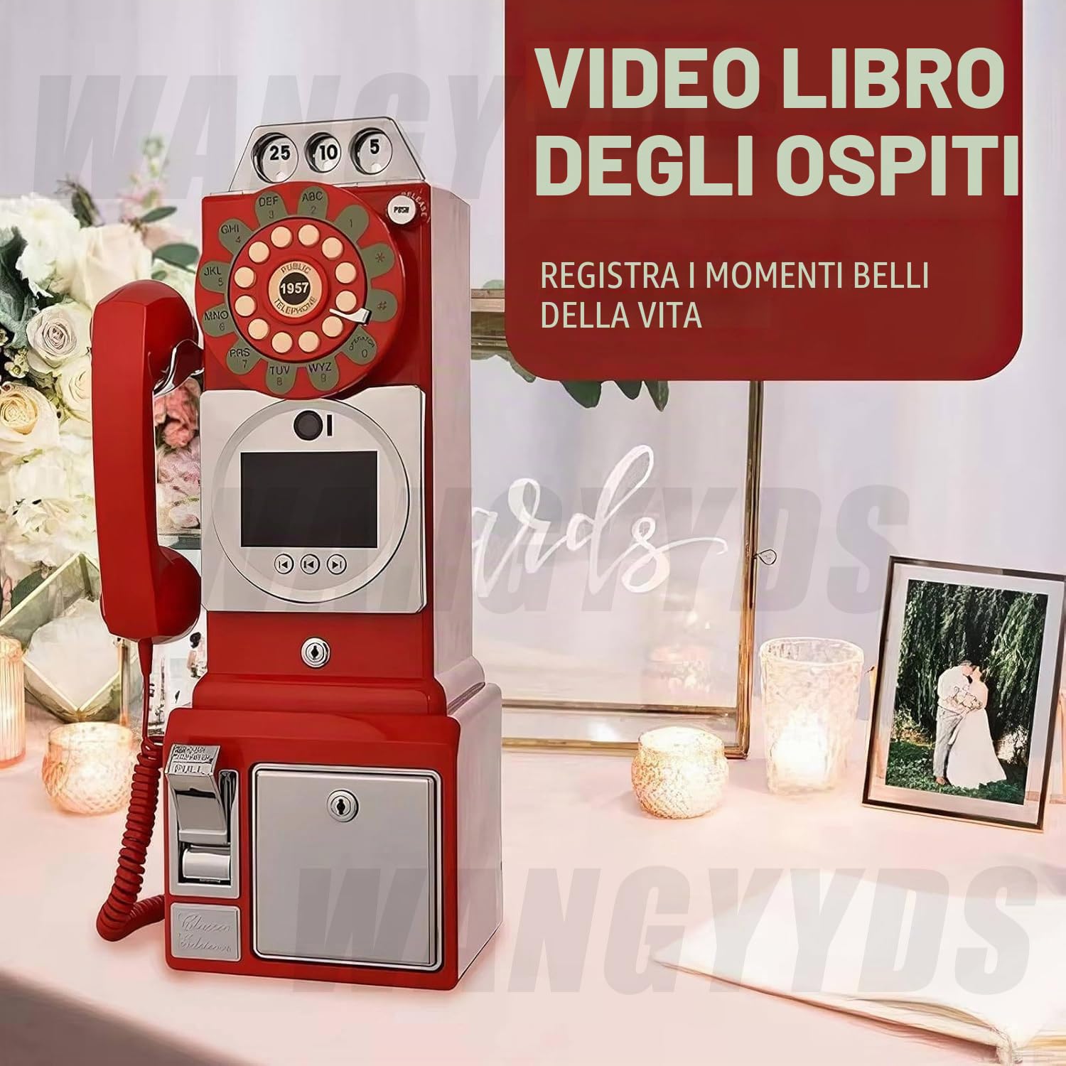 32g 64g Nuovo Audio Video Guestbook Phone Booth Registratore per Matrimoni - Modello Di Cabina Telefonica Retrò - Un'ottima Aggiunta a Qualsiasi Occasione Speciale - 1080p Wedding Guestbook,64G-White