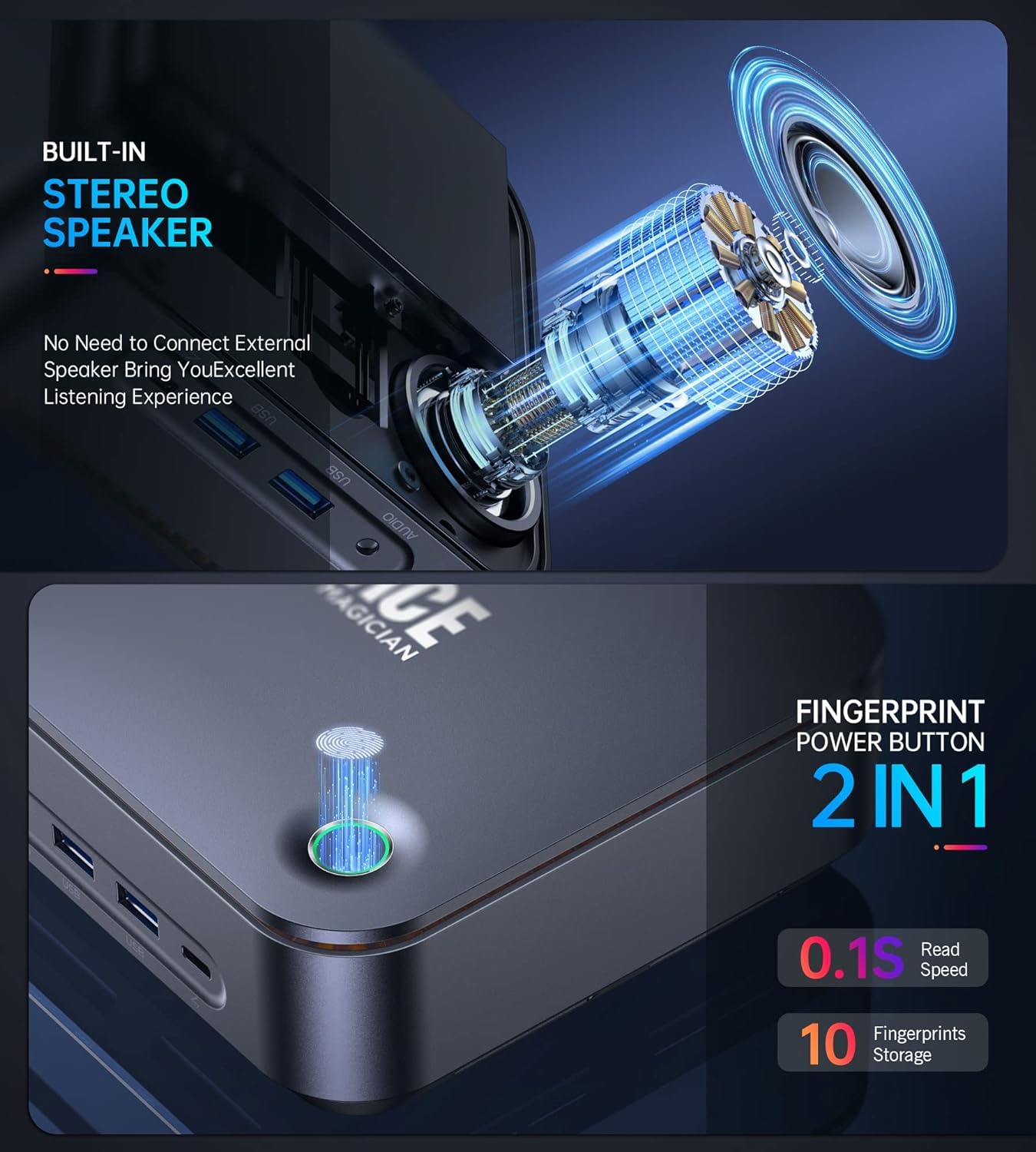 ACEMAGICIAN Mini PC Core i5-1135G7 Speaker Fingerprint 16GB 512GB SSD - Dettaglio