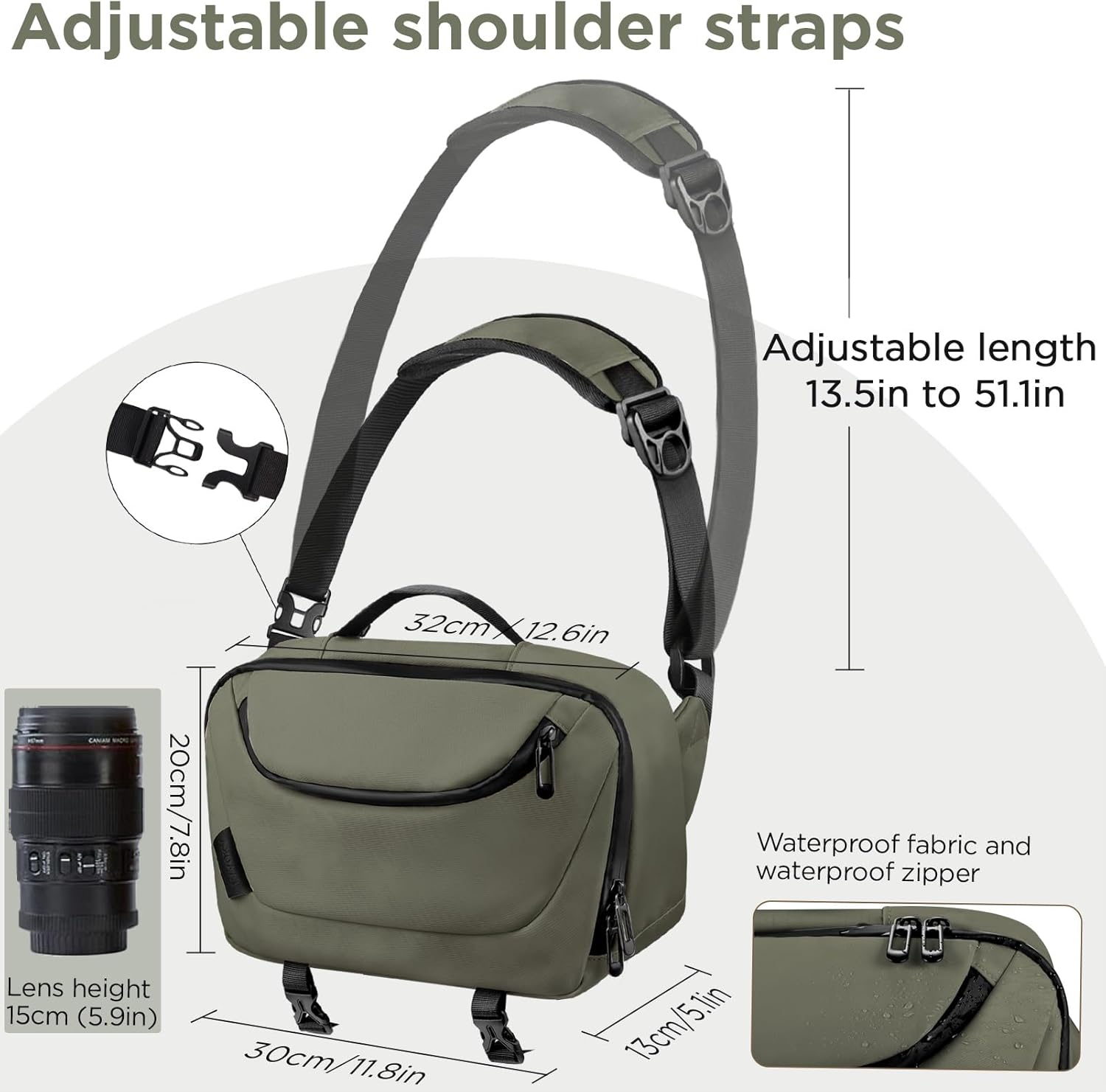 Camera Sling Bag,Travel Waterproof Camera Case with Tripod Holder,Lightweight DSLR/SLR/Mirrorless Small Camera Bags Crossbody for photographers (Dark Green) - Image 5