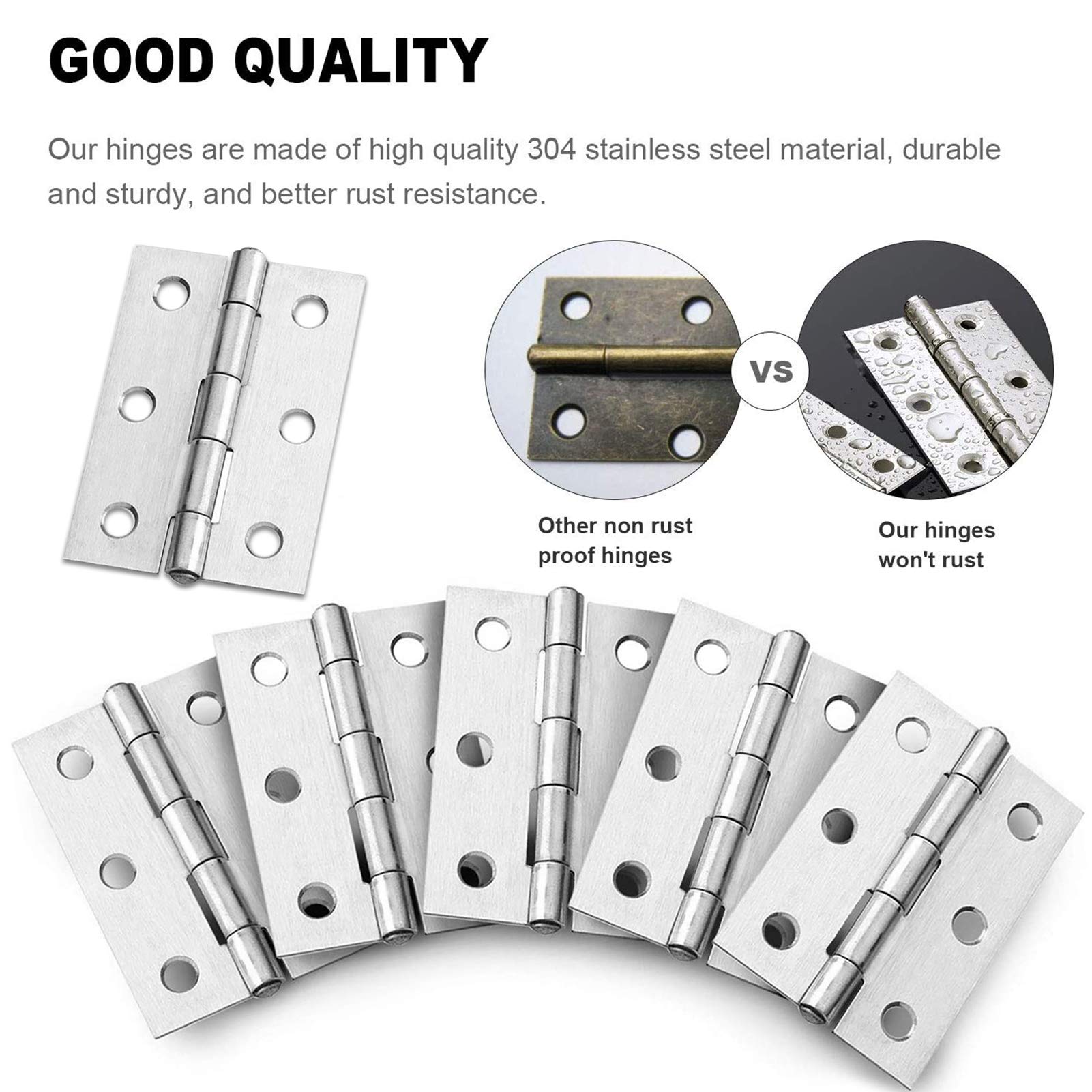 6 Pezzi Acciaio Inox Cerniere,75mm × 50mm Cerniera a Vite Inox,Cerniere in Acciaio Inossidabile,per Legno,Nautica,Pieghevoli