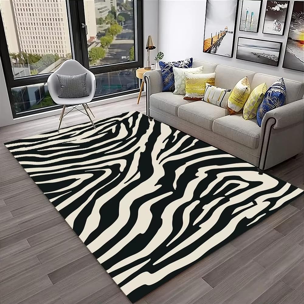 Tapis en velours cristal 3D zèbre coloré lavable pour éliminer les sols froids