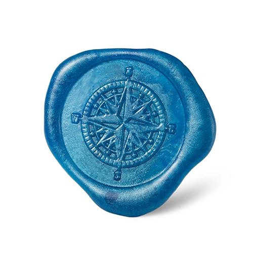 Miniatura 3 de Mceal Sellos de cera grandes sellos de 1 15 "(30 mm) de diámetro, cabeza de latón plateado con mango de madera (brújula)