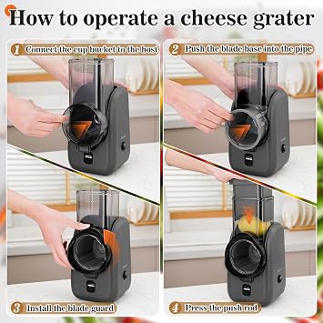 Electric Cheese Grater,Electric Salad Maker,Multi Grater, Fruit Cutter, Automatic Vegetable Chopper Slicer,Food Processor,for Cheese, Cucumber, Carrot,Gray-Black