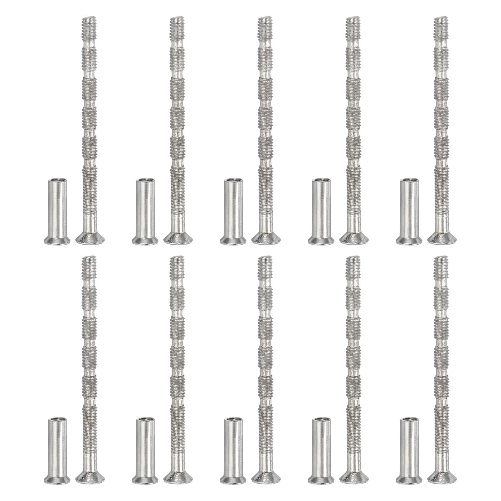 Unifizz M4 x 55 Door Handle Screws, 10 Pcs Breakaway Connecting Bolts with Sleeve Nuts, Phillips Countersunk Head Fixings for Cabinet Drawer Pulls and Internal Door Handle Repair Kit