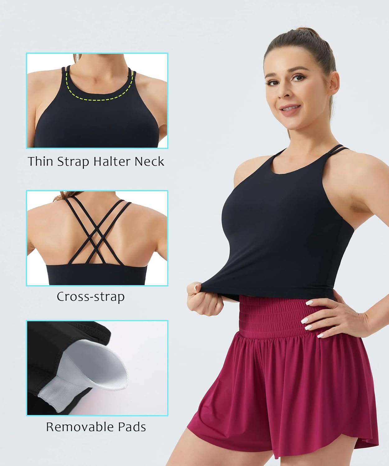 THE GYM PEOPLE Women's Cross Back Sports Bra Halter Neck Workout Crop Tank Tops with Removable Pads - Image 5