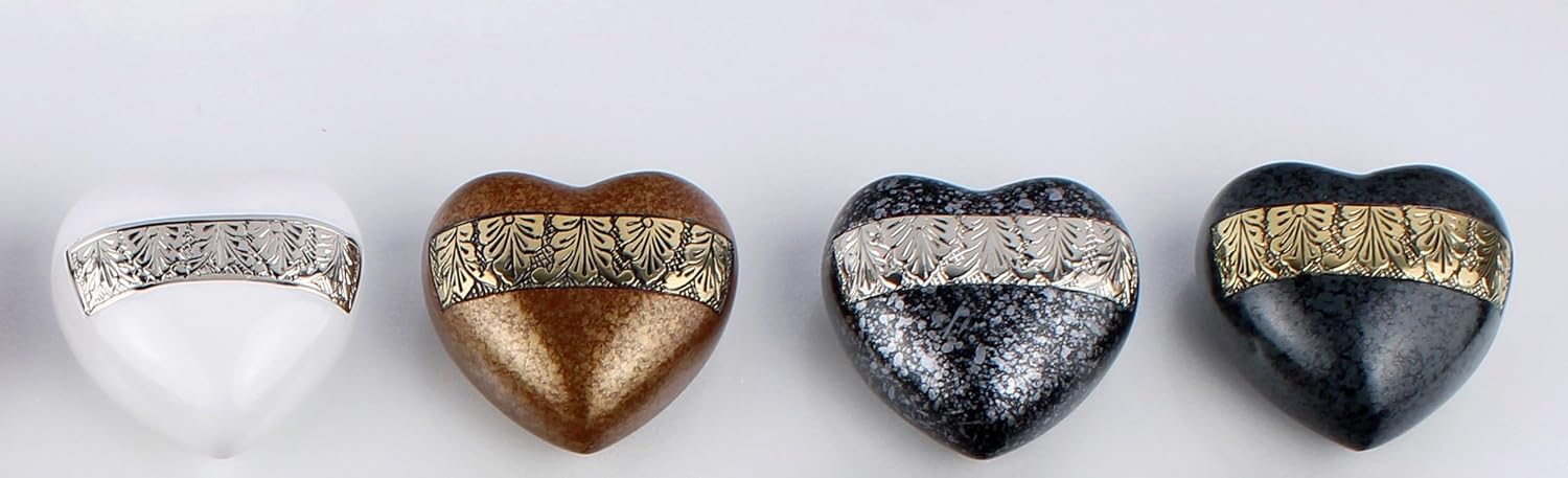 Heart Shaped Brass Small Urn for Human Ashes Keepsake with Silver Engraving – Mini Cremation Urn with Velvet Box & Brass Stand – Memorial Keepsake for Ashes of Adult Male, Female and Infant (Grey)