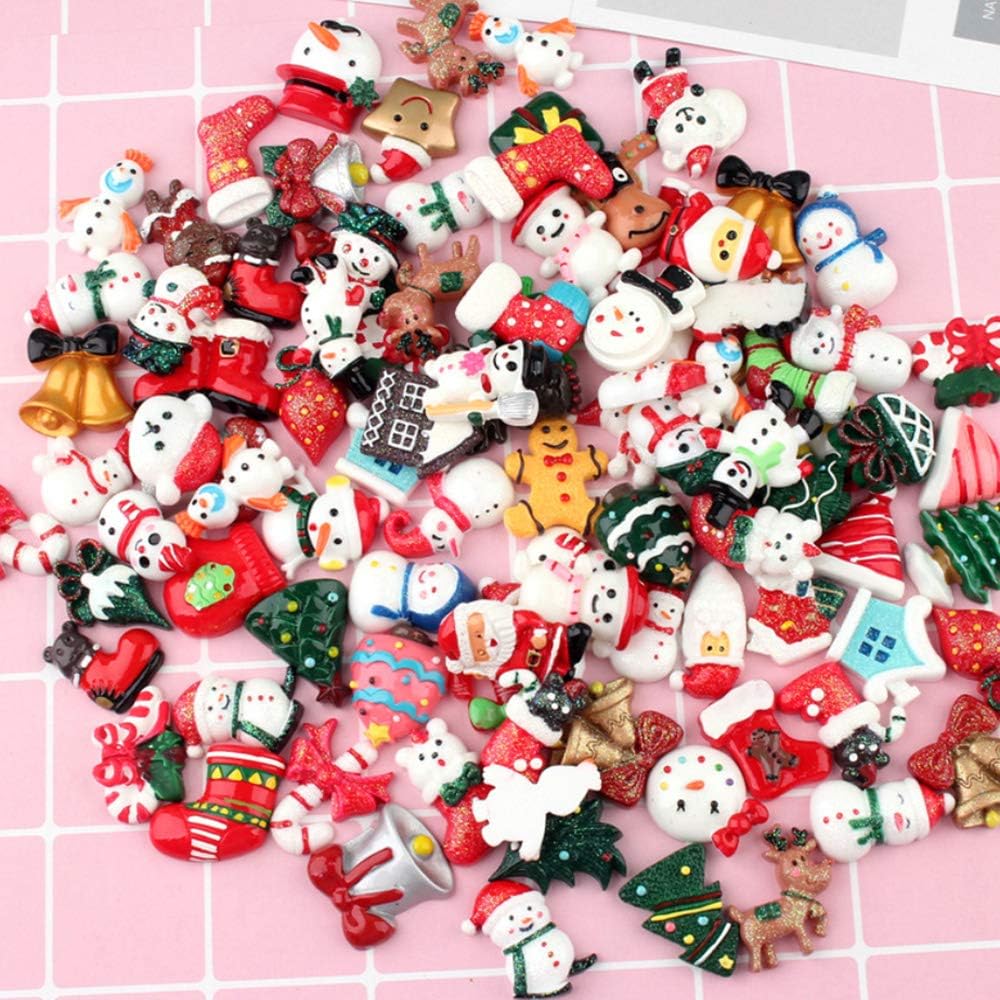 30pcs Christmas Resin Slime Charms Resin Flatback Flat Back Christmas Tree Snow Beer Resin Flatback Button Scrapbooking Embellishments for Craft Making Scrapbooking DIY Crafts