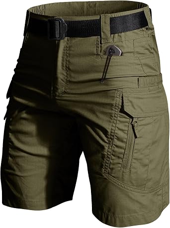 Mens Hiking Cargo Tactical Shorts with Multi Pockets Stretch Water Resistant Shorts Outdoor Hiking Fishing CampingNo Belt
