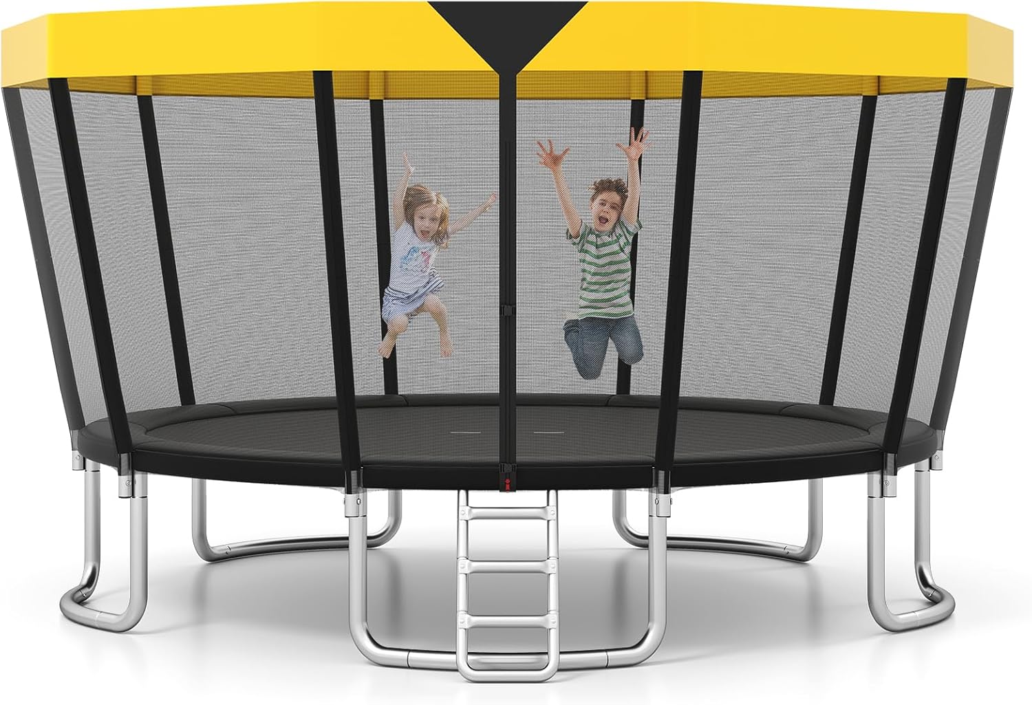 Goplus Outdoor Trampoline, ASTM Approved Recreational Toddler Trampoline with Non-Slip Ladder, Enclosure Safety Net, Gift for Kids, Adults, Family Backyard Fun, Max Load 500LBS