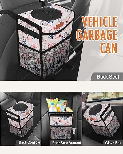 Vista 18 de Bote de basura para automóvil con tapa, bonito cubo de basura a prueba de fugas para colgar el vehículo, pequeño organizador portátil para asientos