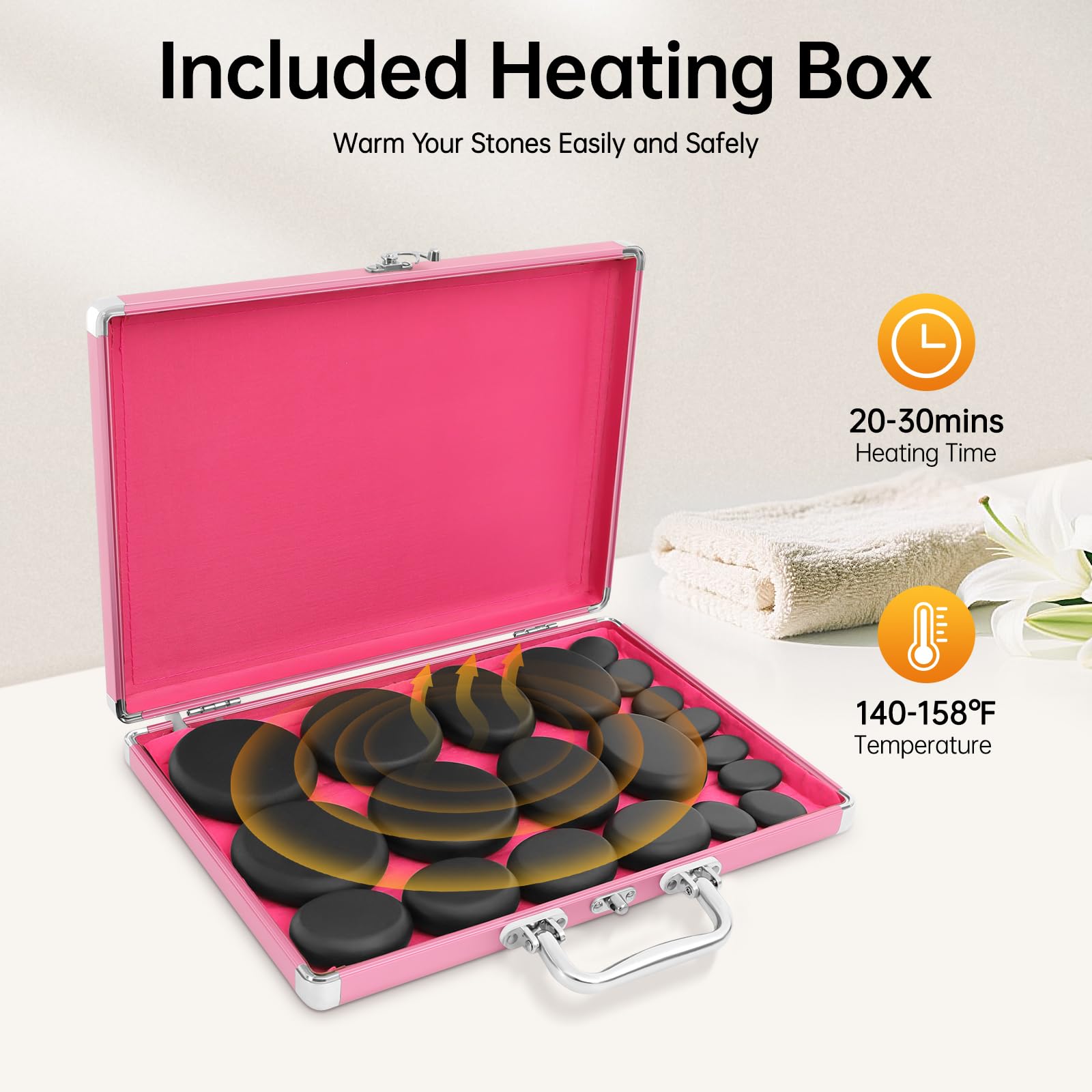 Hot Stone - Juego de 20 piedras de masaje de basalto con calentador para terapia de masaje, relajación y spa