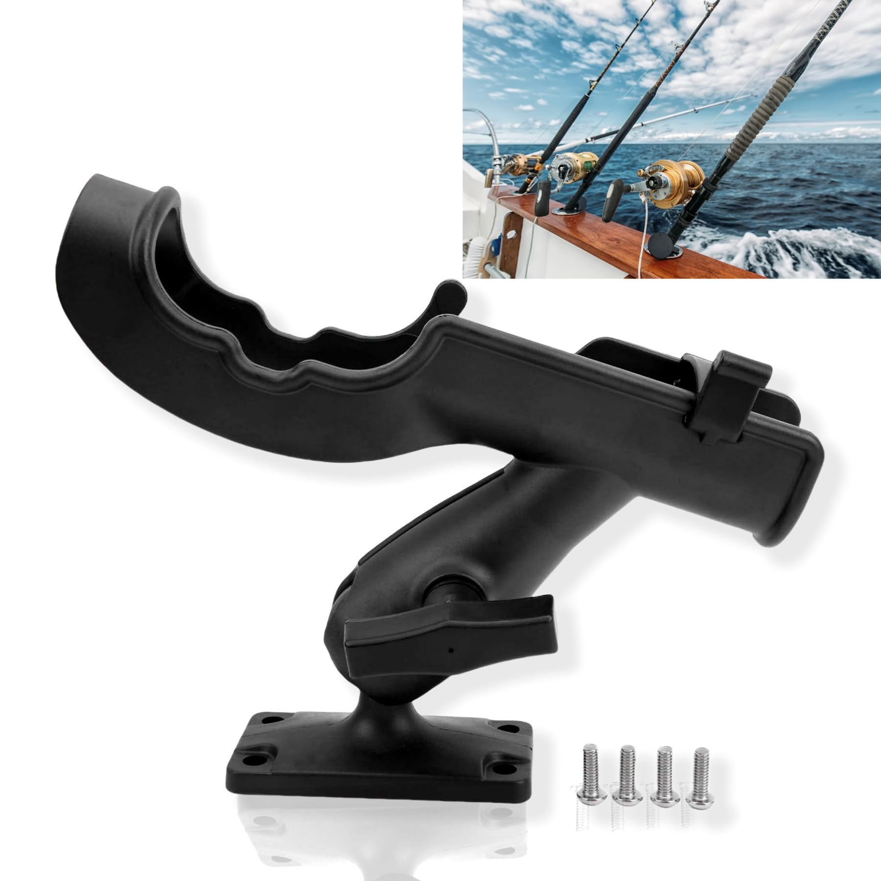 Supporto per canna da kayak, universale Supporto per canna da pesca con montaggio laterale Supporto per canna da pesca pieghevole con apertura a morsetto grande antiscivolo regolabile per kayak