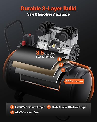 Vista 33 de VEVOR Compresor de aire de 6.3 galones, 2 HP 3.35 CFM@90PSI Compresores de aire con presión máx. 116PSI, tanque de compresor sin aceite