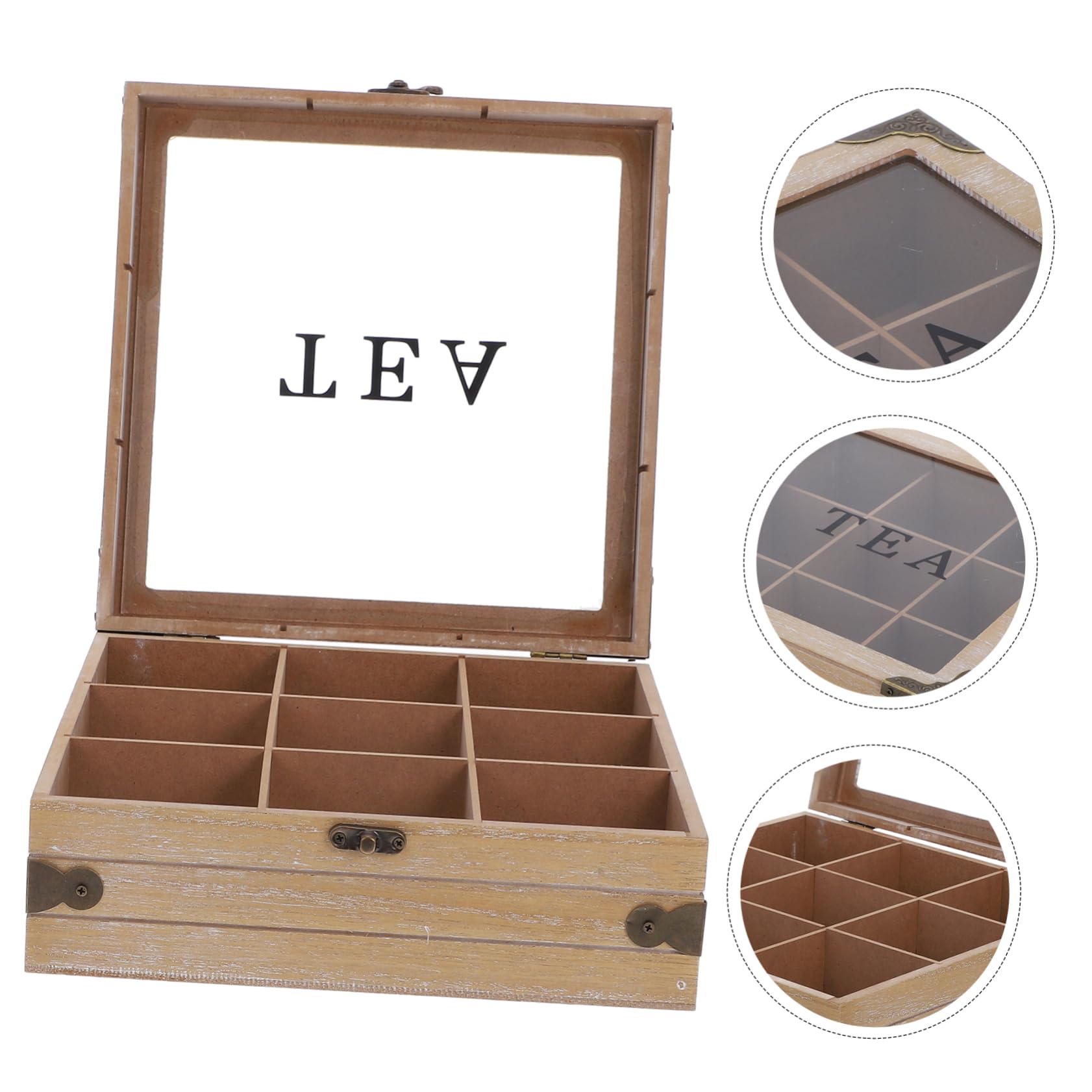 Caja Organizadora de Bolsitas de Té de Madera con Tapa de Vidrio 1pieza