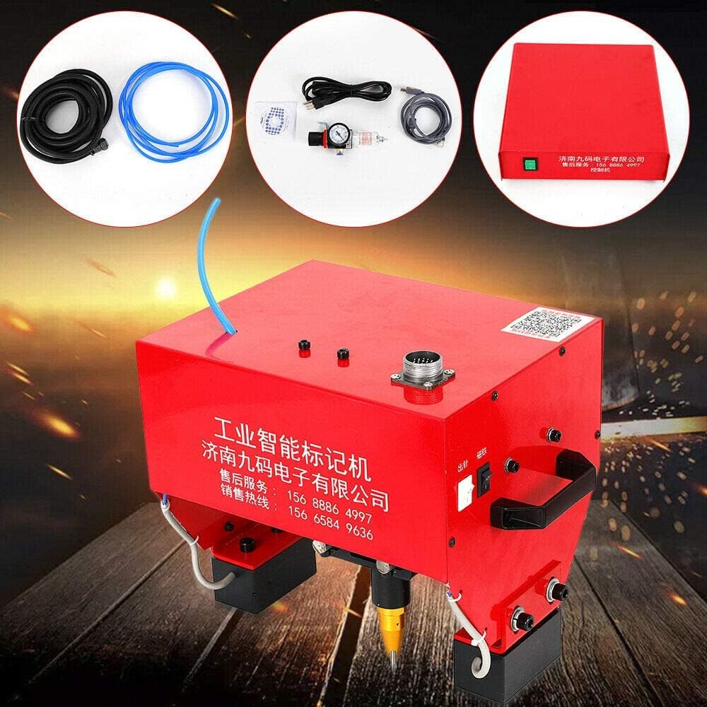 Pneumatic Portable Marking Machine for VIN Code Chassis Number kit, Red Metal Handheld Dot Peen Marking Machine Tools, Low Noise Deep Steel Marking, 110×70mm