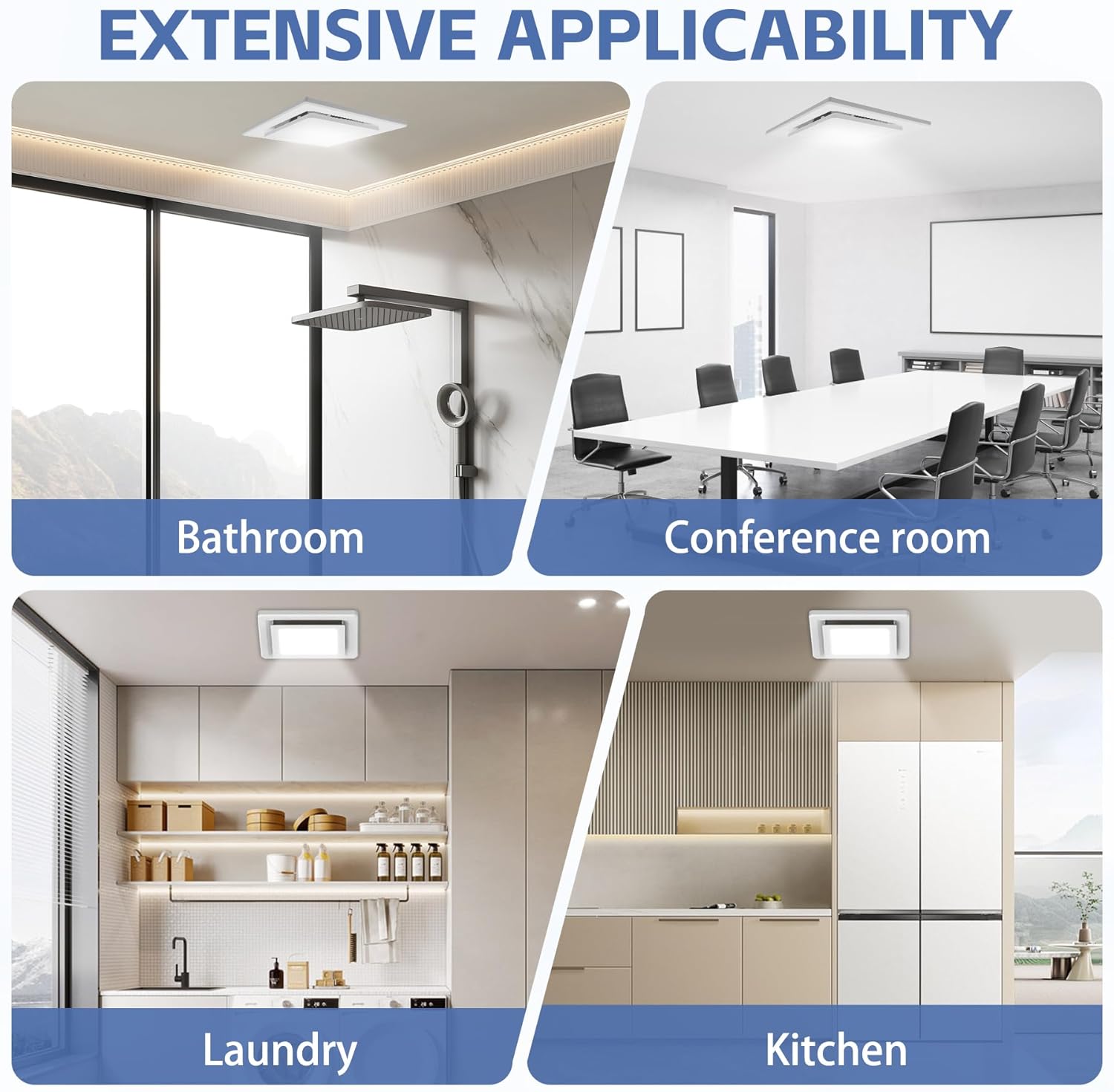 Bathroom Exhaust Fan with Light,11.8 In Panel,6000K 12W Square LED,141 CFM,0.7 Sones 4 Inches Duct 110V,Quiet Bathroom Ventilation Exhaust Fan for Shower/Restroom/Office/Home(6000K LED)