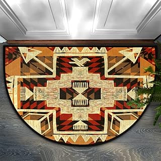 Native American Arrow Style Half Round Door Mat Indoor Entrance 24X36 Ethnic Semi Circle Floor Rug Non Slip Absorbent Bathroom Mats Half Moon Area Rugs for Kitchen Patio Fireplace Hearth Rugs