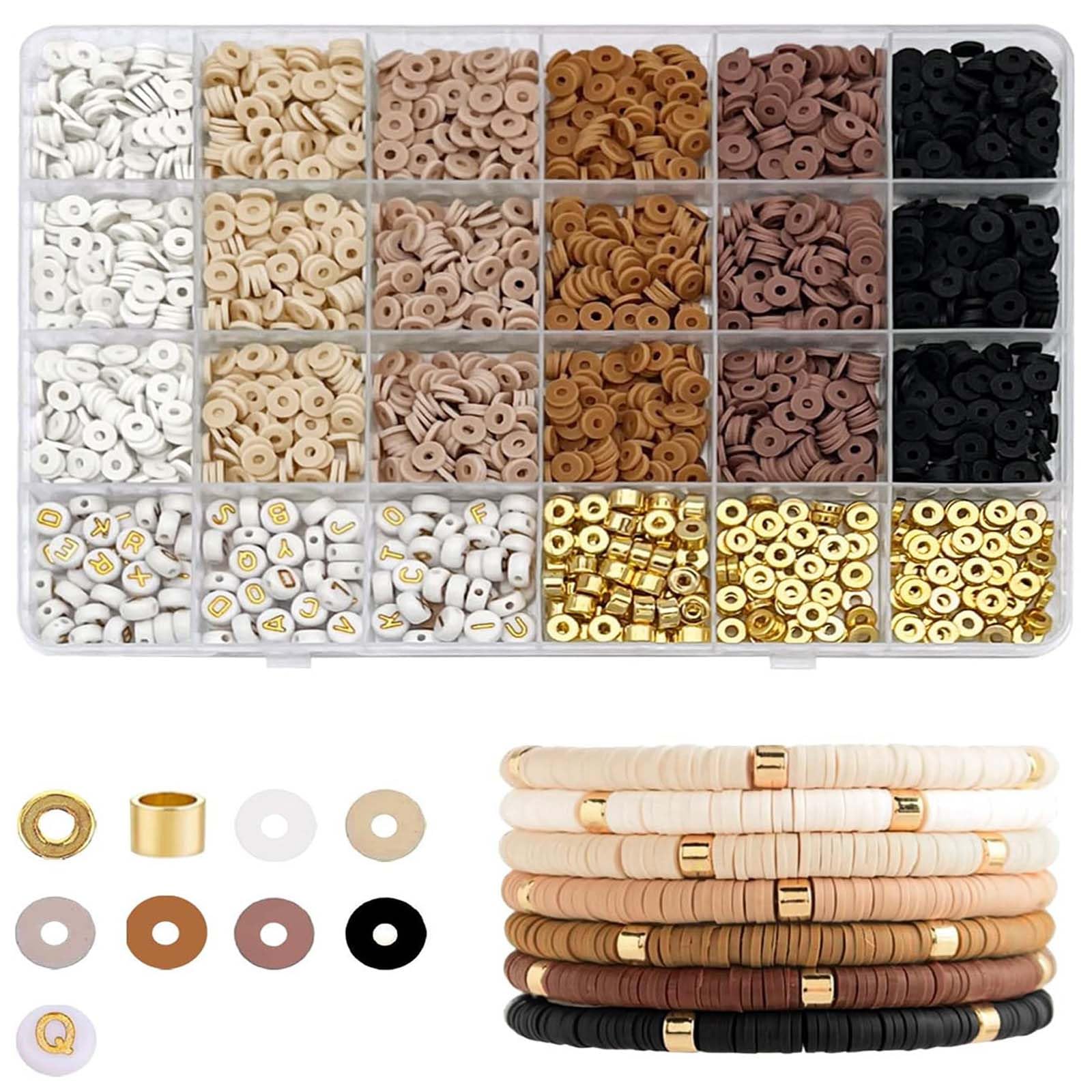 Disnace 2414pcs Polymer Clay Beads for Bracelet Making, Gold Spacer Letter Beads, Friendship Bracelet Kit with Clear Storage Box