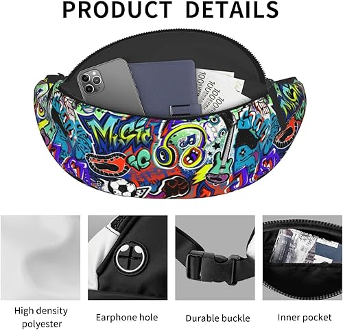Miniatura 69 de Graffiti Instrument Music 80s 90s Microphone Fashion Casual Fanny Pack Waist Bag Men Women Adjustable Belt Waist Bag For Travel Hiking Cycling
