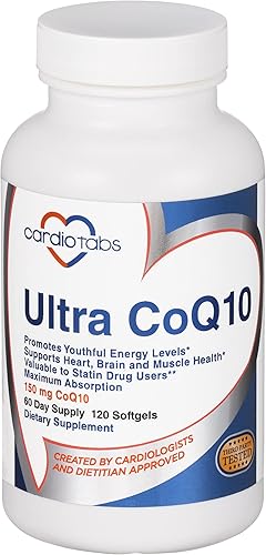 Suplemento de coenzima Ultra CoQ10 para la salud cardiovascular, 150 mg de CoQ10 - Ubiquinona - Por 2 cápsulas blandas con aceite de cártamo y